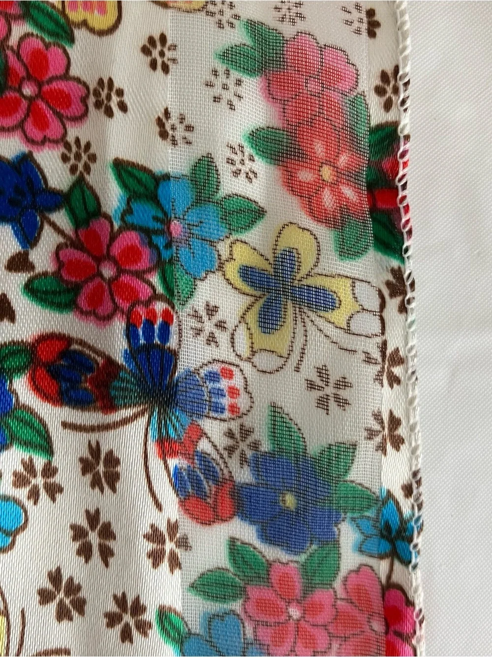Women’s Floral Silky Scarf, Grandma core, machine stitched edges